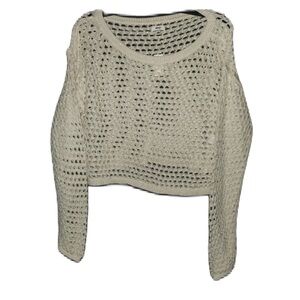NWT Aerie Cream Open-Weave Crew Neck Cropped Sweater Size Small